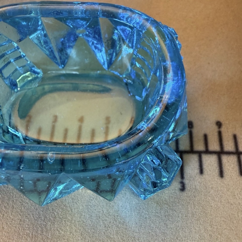 Art Deco Blue Depression Glass Master Salt Cellar Footed Geometric Zipper Design - Picture 10 of 13